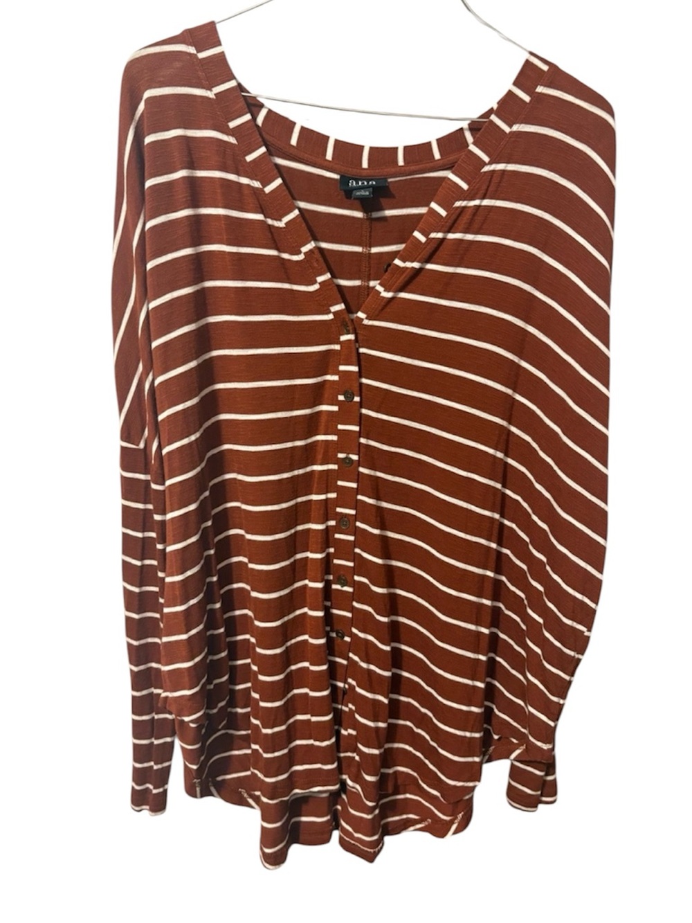 a.n.a Rust and White Striped Button-Front Long Sleeve Top